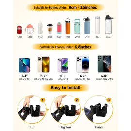 Universal Stroller Cup Holder with Mobile Phone Case, 2-in-1 Strollers Storage Rack, 360 Degrees Rotation Drink Holder for Bike, Pushchair, Wheelchair, Walker,Bicycle, Fits Most Cups