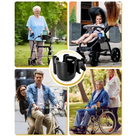 Universal Stroller Cup Holder with Mobile Phone Case, 2-in-1 Strollers Storage Rack, 360 Degrees Rotation Drink Holder for Bike, Pushchair, Wheelchair, Walker,Bicycle, Fits Most Cups
