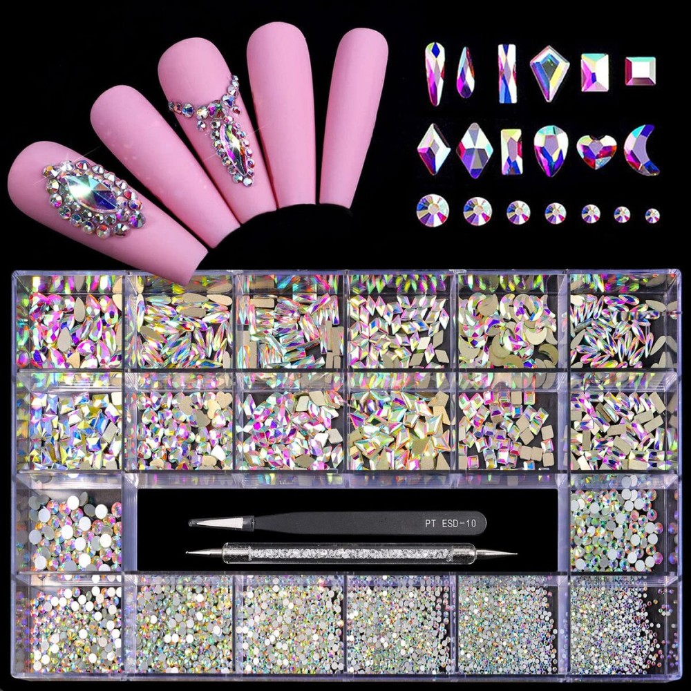 Yzzseven 12 Types of 600 Crystal AB Diamonds + 2500 Flat Rhinestones Mix 20 Styles Flatback DIY Crafts Rhinestone Crystals 3D Ornaments Flat Back Stones Set + Tweezers + Drill Pen Yzzseven 12 Types of 600 Crystal AB Diamonds + 2500 Flat Rhinestones Mix 20 Styles Flatback DIY Crafts Rhinestone Crystals 3D Ornaments Flat Back Stones Set + Tweezers + Drill Pen