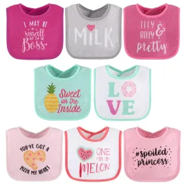 The Peanutshell Baby Girl Terry Bib Set of 8-100% Cotton, Soft, Absorbent Baby Bibs, Toddler Girl Set, Newborn & Infant Bib - Pink