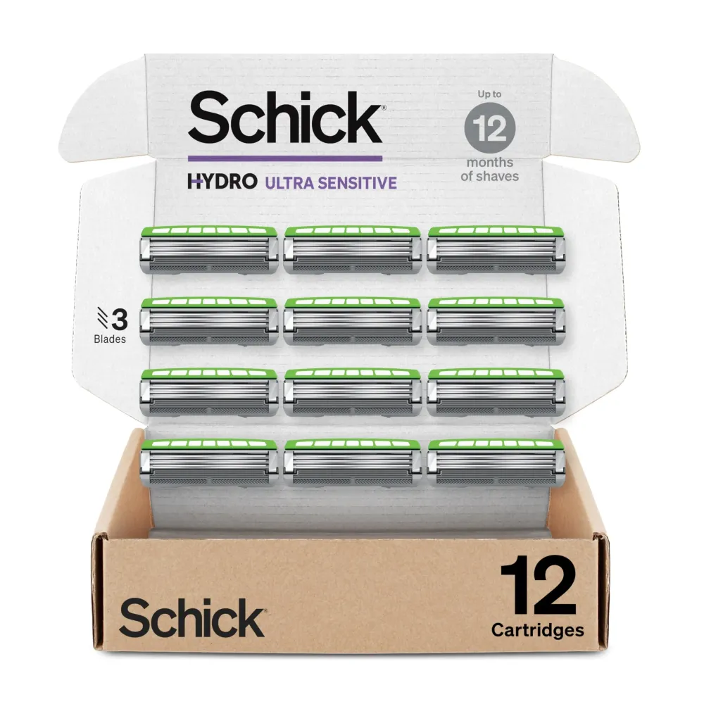 Schick Hydro Ultra Sensitive Razor Refills, 12ct | 3 Blade Razor Heads for Men, Shaving Blades, 12 Refills Schick Hydro Ultra Sensitive Razor Refills, 12ct | 3 Blade Razor Heads for Men, Shaving Blades, 12 Refills