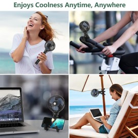 snawowo Mini Handheld Personal Portable Fan, Baby Stroller Fan, Car Seat Fan, USB or Battery Powered, with Flexible Tripod Clip on Student Bed Desk Bike Crib Treadmill Camping Traveling(Black)