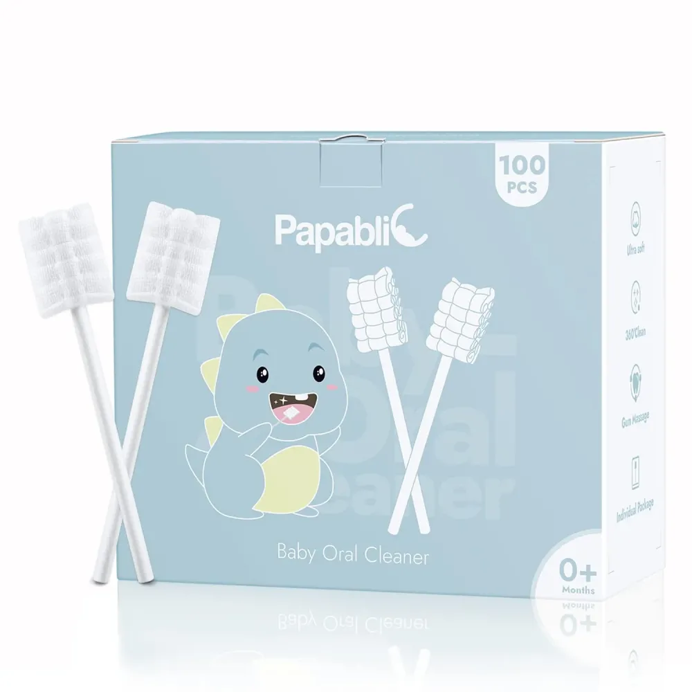 Papablic Baby Tongue Cleaner, Baby Oral Cleaner, Disposable Infant Mouth Cleaner Newborn, Upgrade Gum Cleaner with Paper Handle or Infants Ages 0-2 Years, 100 Pack Papablic Baby Tongue Cleaner, Baby Oral Cleaner, Disposable Infant Mouth Cleaner Newborn, Upgrade Gum Cleaner with Paper Handle or Infants Ages 0-2 Years, 100 Pack