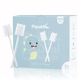 Papablic Baby Tongue Cleaner, Baby Oral Cleaner, Disposable Infant Mouth Cleaner Newborn, Upgrade Gum Cleaner with Paper Handle or Infants Ages 0-2 Years, 100 Pack