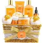 Gift Basket for Women - 10 Pc Almond Milk & Honey Beauty & Personal Care Set - Home Bath Pampering Package for Relaxing - Spa Self Care Kit - Thank You, Birthday, Mom, Anniversary Gift