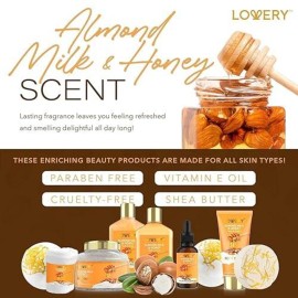Gift Basket for Women - 10 Pc Almond Milk & Honey Beauty & Personal Care Set - Home Bath Pampering Package for Relaxing - Spa Self Care Kit - Thank You, Birthday, Mom, Anniversary Gift Gift Basket for Women - 10 Pc Almond Milk & Honey Beauty & Personal Care Set - Home Bath Pampering Package for Relaxing - Spa Self Care Kit - Thank You, Birthday, Mom, Anniversary Gift
