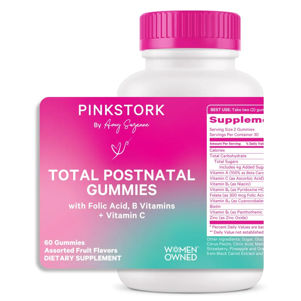 Pink Stork Total Postnatal Vitamin Gummies - Multivitamin for Postpartum Recovery and Lactation Support - Folic Acid, B6, & Vitamin C - Breastfeeding Essentials - 60 Gummy Vitamins Pink Stork Total Postnatal Vitamin Gummies - Multivitamin for Postpartum Recovery and Lactation Support - Folic Acid, B6, & Vitamin C - Breastfeeding Essentials - 60 Gummy Vitamins