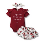 Mioglrie Newborn Baby Girl Clothes Romper Shorts Set Ruffle Infant Knitted Girls\' Clothing Daddys Little Maroon 0-3 Months
