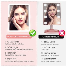 deweisn Folding Travel Mirror Lighted Makeup Mirror with 72 LEDs 3 Colors Light Modes, USB Rechargable, Portable, Ultra Thin, CompactVanity Mirror with Touch Screen Dimming for Cosmetic (Pink) deweisn Folding Travel Mirror Lighted Makeup Mirror with 72 LEDs 3 Colors Light Modes, USB Rechargable, Portable, Ultra Thin, CompactVanity Mirror with Touch Screen Dimming for Cosmetic (Pink)