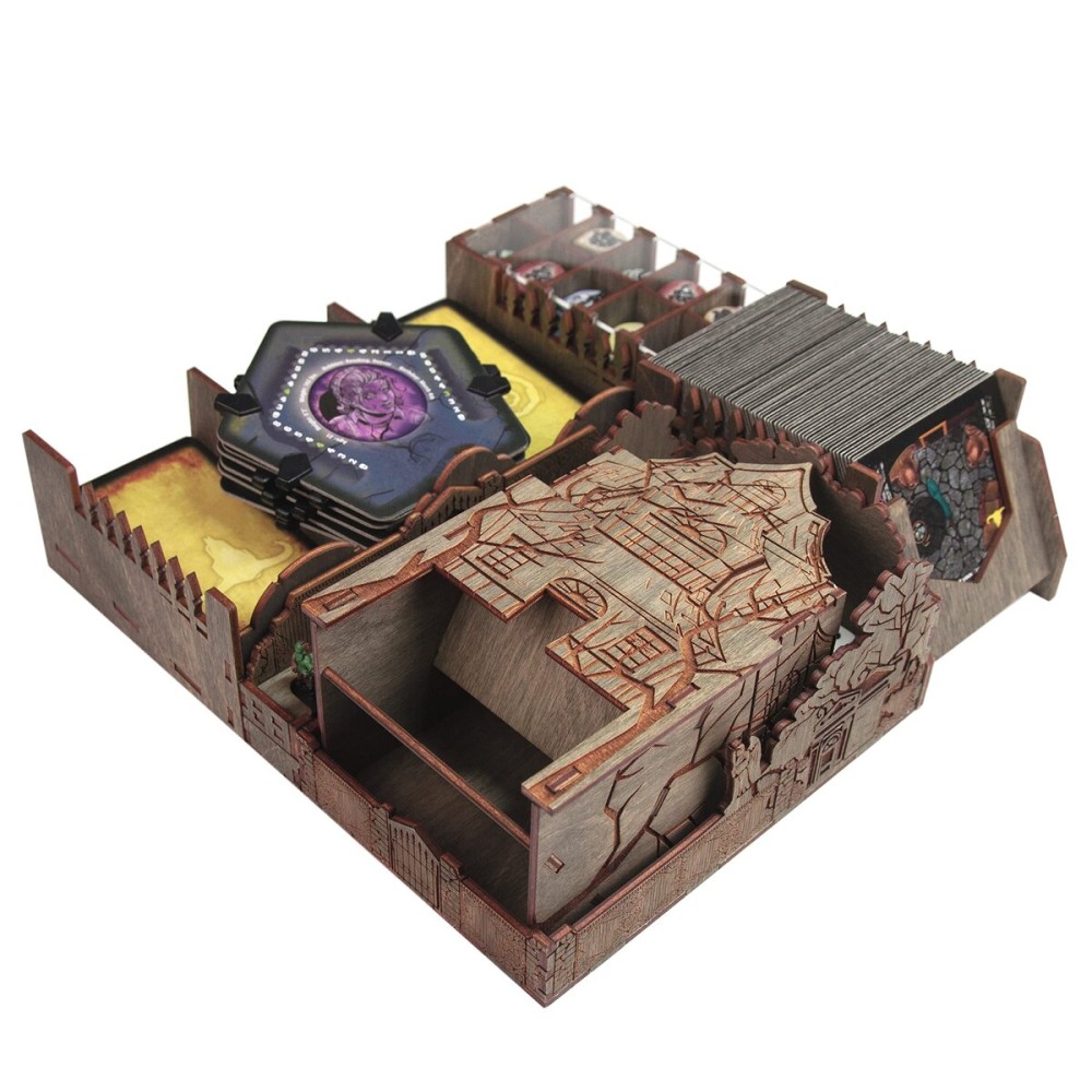 SMONEX Wooden Organizer Compatible with Betrayal at House on The Hill - Storage Organizer with Engraved Design and Amazing Dice Tower - Ideal as Board Game Accessories or Gifts for Board Games Fans SMONEX Wooden Organizer Compatible with Betrayal at House on The Hill - Storage Organizer with Engraved Design and Amazing Dice Tower - Ideal as Board Game Accessories or Gifts for Board Games Fans