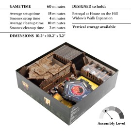 SMONEX Wooden Organizer Compatible with Betrayal at House on The Hill - Storage Organizer with Engraved Design and Amazing Dice Tower - Ideal as Board Game Accessories or Gifts for Board Games Fans SMONEX Wooden Organizer Compatible with Betrayal at House on The Hill - Storage Organizer with Engraved Design and Amazing Dice Tower - Ideal as Board Game Accessories or Gifts for Board Games Fans