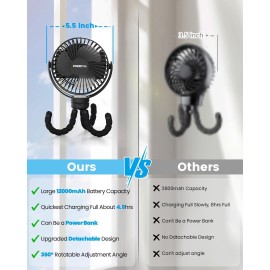 FRIZCOL Portable Stroller Fan, Use As Power Bank, 65H 12000mAh Battery Operated Fan Flexible Tripod Baby Car Seat Fans with Timming, Personal Mini Handheld/Desk/Small Clip On Fans For Stroller FRIZCOL Portable Stroller Fan, Use As Power Bank, 65H 12000mAh Battery Operated Fan Flexible Tripod Baby Car Seat Fans with Timming, Personal Mini Handheld/Desk/Small Clip On Fans For Stroller