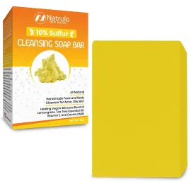 10% Sulfur Soap Cleansing Bar for Face & Body - All Natural Facial Cleanser for Acne, Oily Skin - Healing Skincare Blend of Lemongrass, Tea Tree Essential Oil, Vitamin E, Coconut Milk - Made in USA