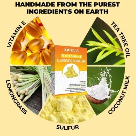 10% Sulfur Soap Cleansing Bar for Face & Body - All Natural Facial Cleanser for Acne, Oily Skin - Healing Skincare Blend of Lemongrass, Tea Tree Essential Oil, Vitamin E, Coconut Milk - Made in USA