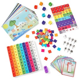 hand2mind MathLink Cubes Numberblocks 1-10 Activity Set, 30 Preschool Learning Activities, Counting Blocks, Linking Cubes, Educational Toys for Kids, Number Games, Math Manipulatives Kindergarten