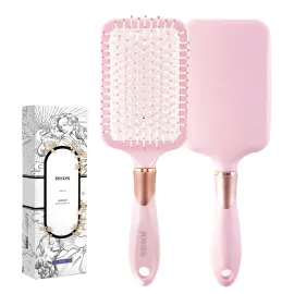 RHOS Paddle Brush for Women & Men - Detangler for Thick, Curly, Long, Wet & Dry Hair - Nylon Bristles Square Cushion Brush for Smoothing and Detangling (1 Pack - Pink)