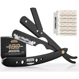 Utopia Care Professional Straight Razor for Men, Barber Straight Edge Razor Safety with 100 Pack Blades, Black