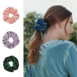60 Pcs Soft Velvet and Satin Scrunchies for Girls and Women - Silk Elastic Hair Ties and Accessories With Gift Bag