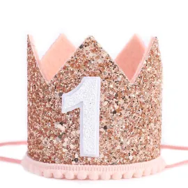 Glitter Birthday Crown - Photo Booth Props, Party Hat for Baby\'s 1st Birthday (Pink and Gold)