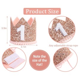 Glitter Birthday Crown - Photo Booth Props, Party Hat for Baby\'s 1st Birthday (Pink and Gold)