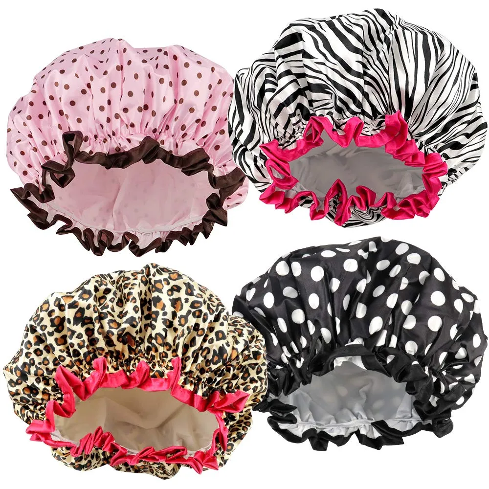 TCOTBE 4 Pieces Shower Cap for Women, Elastic and Reusable, Environmental Protection Hair Bath Caps, Double Waterproof Layers Bathing Hat TCOTBE 4 Pieces Shower Cap for Women, Elastic and Reusable, Environmental Protection Hair Bath Caps, Double Waterproof Layers Bathing Hat