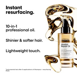 L\'Oral Professionnel Paris Absolut Repair 10-in-1 Oil - Multi-Benefit Oil For Dry & Damaged Hair, Repairs Hair and Provides Shine With Quinoa and Proteins