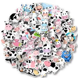 Aowplc 50 Pcs Cow Stickers Pack, Vinyl Waterproof Cute Cartoon Animal Sticker for Kids
