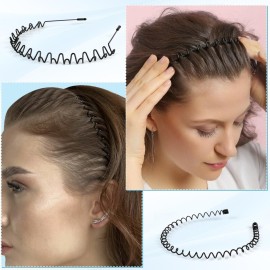 fenshine 6PCS Metal Hair Bands, Spring Wavy Hoop Unisex Black Headband Slicked Back Non Slip Sports Hairband for Women Men fenshine 6PCS Metal Hair Bands, Spring Wavy Hoop Unisex Black Headband Slicked Back Non Slip Sports Hairband for Women Men