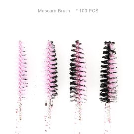 i-Laesh 100 Pcs Disposable Eyelash Brushes, Mascara Wands, Spoolies for Eyelash Extensions, Spoolie Eyebrow Brow Makeup Supplies Kit Glitter Applicator Tool Accessories Bristle (Crystal Pink)
