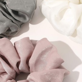 Scrunchies Hair Ties for Women - Big Silk Satin Scrunchie Exra Large Jumbo Gaint Oversized Cute Scrunchy for Curl Thick Hair Ligas Para el Cabello De Mujer Decorations Hair Accessories Gift for Girls