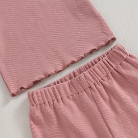 Kupretty 2Pcs Toddlers Baby Girls Summer Clothes Set Ruffle Ribbed Short Sleeves T-Shirt Tops Shorts Comfy Outfits (Pink, 12-18 Months)
