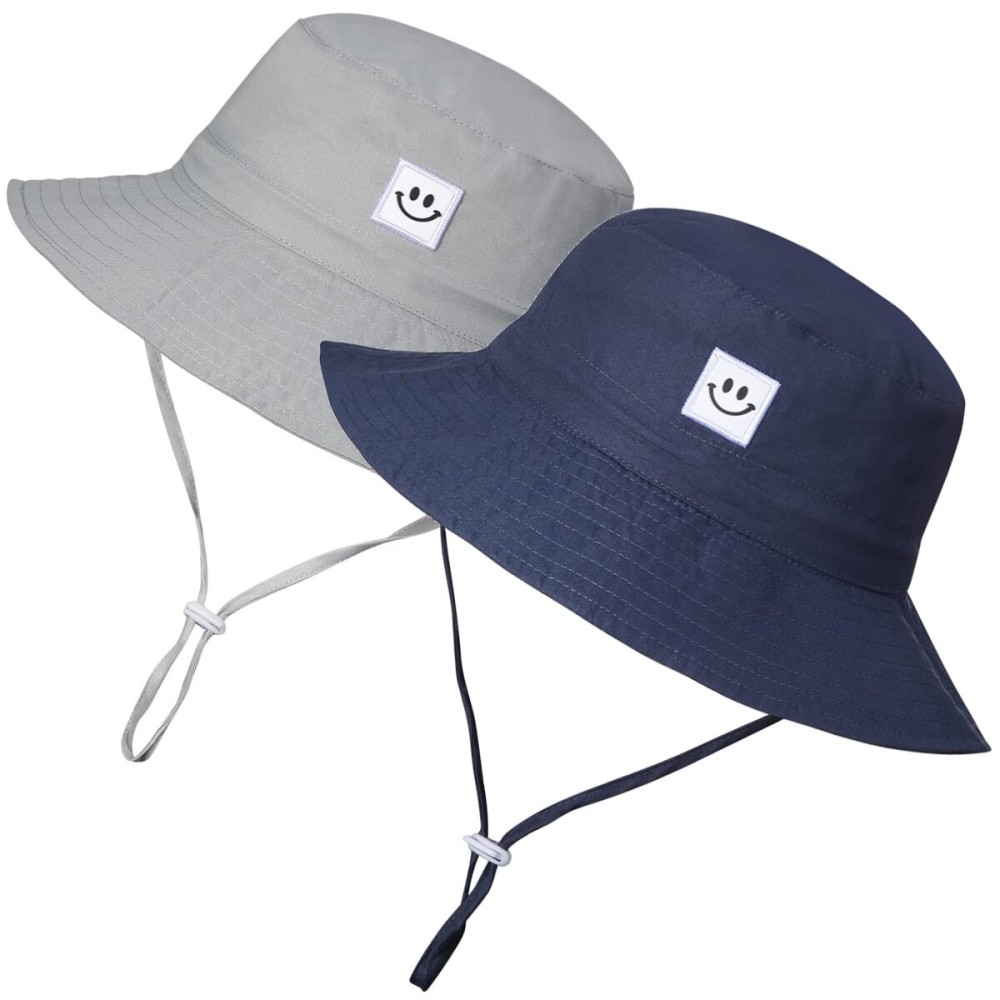 Baby Boy Sun Hat Bucket Hats for Toddler 6-12,12-24 Months 2pack Smile Face Grey/Navy Baby Boy Sun Hat Bucket Hats for Toddler 6-12,12-24 Months 2pack Smile Face Grey/Navy