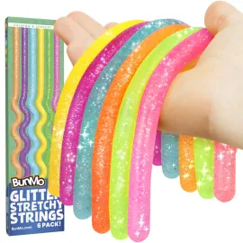 BUNMO Stretchy Strings - Sensory Toys for Toddlers - Stimulating & Addictive Sensory Toys for Kids - Fidget Toy - Hours of Fun for Kids - Non-Mouthable Toy 3+ - Glitter 6 Pack