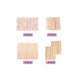 Mibly 4 Style 300 Pcs Assorted Wooden Wax Sticks for Body Legs Face and Small Medium Large Sizes Eyebrow Waxing Applicator Spatulas for Hair Removal or Wood Craft Sticks