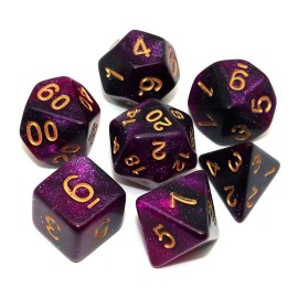 CREEBUY Black Mix Purple Nebula Dice DND Polyhedral Dice Set for Dungeon and Dragons D&D Pathfinder RPG Board Games 7-Die Set with Dice Bag