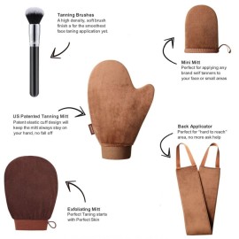 Self Tanning Mitt Applicator Kit - Sanfery 5 Pack Tanning Mitts Self Tanner Mitt Applicator Kit Self Tan Mitt Kit with Tanning Glove, Back Applicator, Mini Tan Mit, Exfoliating Mitt, Brush
