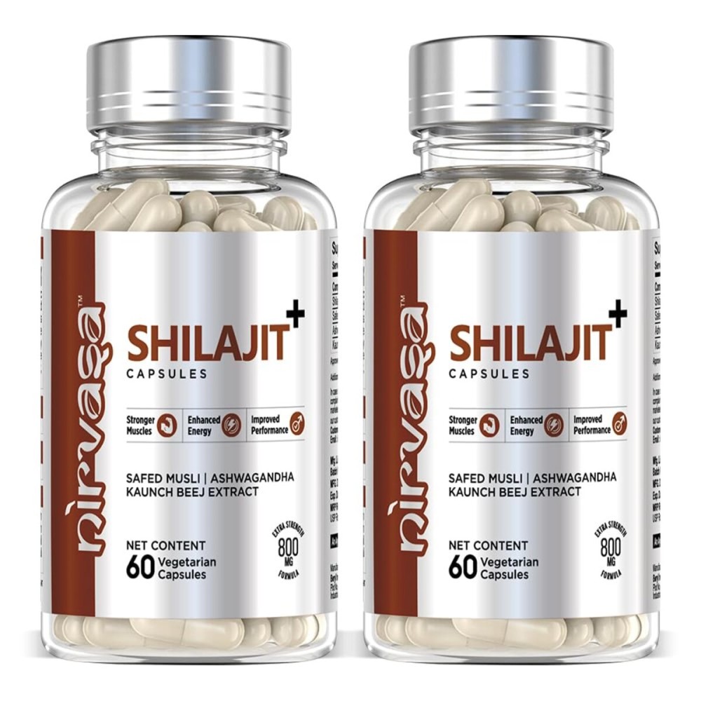 Nirvasa Pure Shilajit Capsules with Safed Musli, Ashwagandha, Kaunch Beej for Good Health/ 800mg/ 60 x 2 Veg Capsules Nirvasa Pure Shilajit Capsules with Safed Musli, Ashwagandha, Kaunch Beej for Good Health/ 800mg/ 60 x 2 Veg Capsules