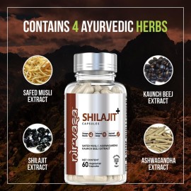 Nirvasa Pure Shilajit Capsules with Safed Musli, Ashwagandha, Kaunch Beej for Good Health/ 800mg/ 60 x 2 Veg Capsules Nirvasa Pure Shilajit Capsules with Safed Musli, Ashwagandha, Kaunch Beej for Good Health/ 800mg/ 60 x 2 Veg Capsules