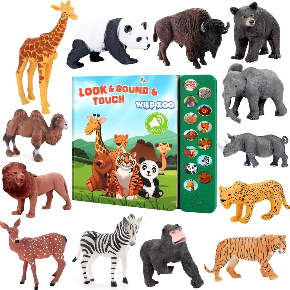 Tudoccy Safari Animals Figures Toys - 13 Realistic Wild Plastic Animal Figurines & Kids Sound Book - Educational Learning Toys Gift for 3 Years Old & Up Boys Girls Toddlers Tudoccy Safari Animals Figures Toys - 13 Realistic Wild Plastic Animal Figurines & Kids Sound Book - Educational Learning Toys Gift for 3 Years Old & Up Boys Girls Toddlers