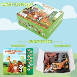 Tudoccy Safari Animals Figures Toys - 13 Realistic Wild Plastic Animal Figurines & Kids Sound Book - Educational Learning Toys Gift for 3 Years Old & Up Boys Girls Toddlers Tudoccy Safari Animals Figures Toys - 13 Realistic Wild Plastic Animal Figurines & Kids Sound Book - Educational Learning Toys Gift for 3 Years Old & Up Boys Girls Toddlers