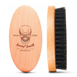 Menesia Boar Bristle Hair Beard Brush for Men, Pocket Travel Men\'s Wooden Small Soft Beard Brush (Skull)