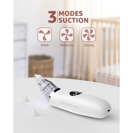 GROWNSY Nasal Aspirator for Baby | Baby Nose Sucker | Electric Nose Suction for Toddler, Ergonomic Booger Sucker with 3 Silicone Tips, Music & Light Soothing Function(White)