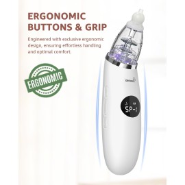 GROWNSY Nasal Aspirator for Baby | Baby Nose Sucker | Electric Nose Suction for Toddler, Ergonomic Booger Sucker with 3 Silicone Tips, Music & Light Soothing Function(White)
