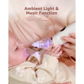 GROWNSY Nasal Aspirator for Baby | Baby Nose Sucker | Electric Nose Suction for Toddler, Ergonomic Booger Sucker with 3 Silicone Tips, Music & Light Soothing Function(White)