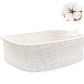 ABenkle Small Storage Basket with Handles, Cotton Rope Woven Dog Cat Toy Bin, Decorative Shelves Closet Organizing for Nursery Laundry Bedroom, Baskets for Mother\'s Day Gifts, 14.2\'\'x 11\'\'x 5.1\'\'