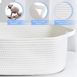 ABenkle Small Storage Basket with Handles, Cotton Rope Woven Dog Cat Toy Bin, Decorative Shelves Closet Organizing for Nursery Laundry Bedroom, Baskets for Mother\'s Day Gifts, 14.2\'\'x 11\'\'x 5.1\'\'