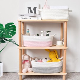 ABenkle Small Storage Basket with Handles, Cotton Rope Woven Dog Cat Toy Bin, Decorative Shelves Closet Organizing for Nursery Laundry Bedroom, Baskets for Mother\'s Day Gifts, 14.2\'\'x 11\'\'x 5.1\'\'