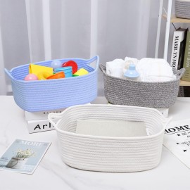 ABenkle Small Storage Basket with Handles, Cotton Rope Woven Dog Cat Toy Bin, Decorative Shelves Closet Organizing for Nursery Laundry Bedroom, Baskets for Mother\'s Day Gifts, 14.2\'\'x 11\'\'x 5.1\'\'