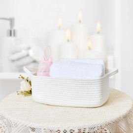 ABenkle Small Storage Basket with Handles, Cotton Rope Woven Dog Cat Toy Bin, Decorative Shelves Closet Organizing for Nursery Laundry Bedroom, Baskets for Mother\'s Day Gifts, 14.2\'\'x 11\'\'x 5.1\'\'