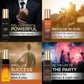 BellaVita Luxury Perfume for Men Gift Set (4 x 20ml) | Gifts for Men | Fragrance Includes KLUB, OUD, CEO, GOAT Perfumes | Masculine, Woody, Citrusy, and Aromatic perfumes Fragrance for men BellaVita Luxury Perfume for Men Gift Set (4 x 20ml) | Gifts for Men | Fragrance Includes KLUB, OUD, CEO, GOAT Perfumes | Masculine, Woody, Citrusy, and Aromatic perfumes Fragrance for men